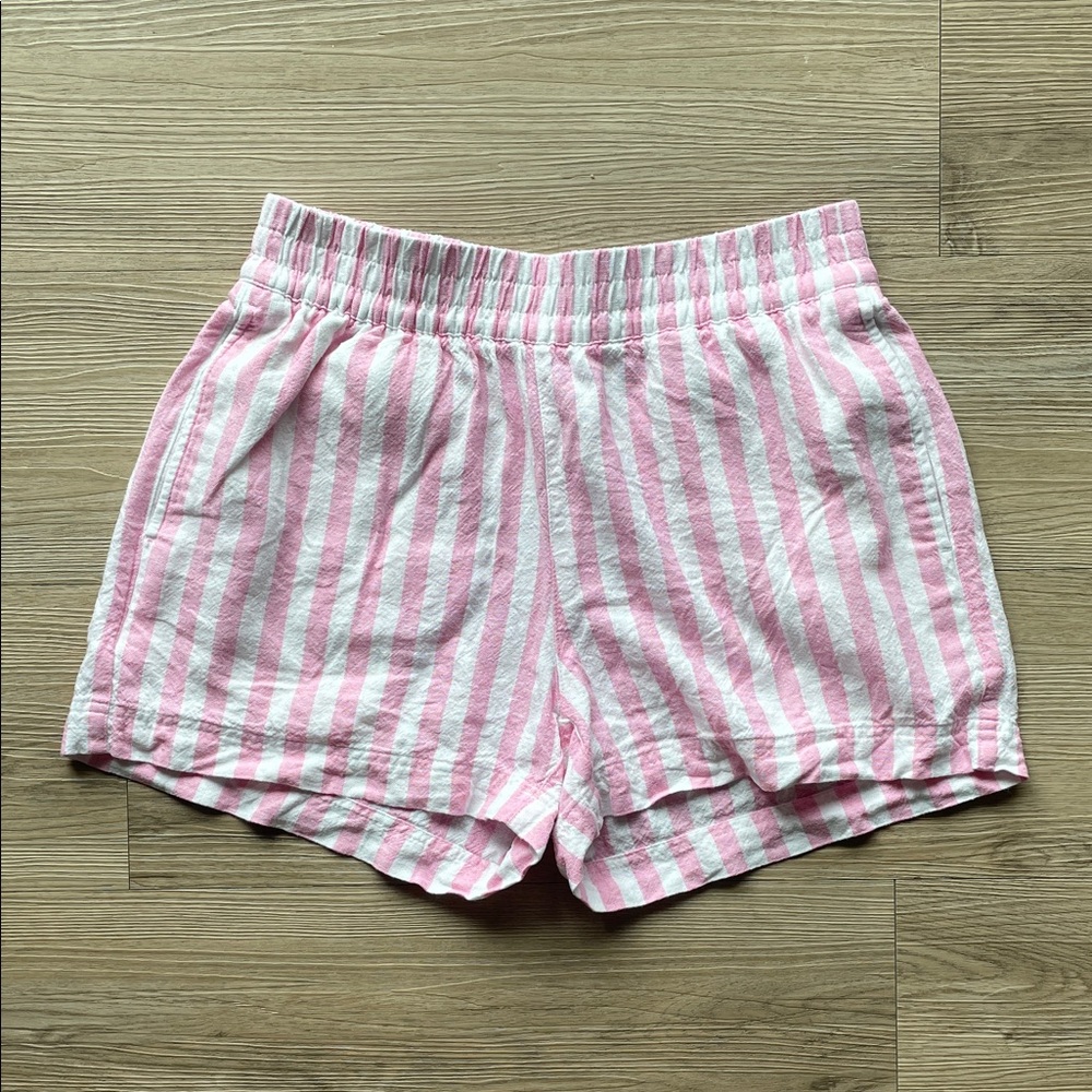 Old Navy Pink and White Striped High Waist Shorts